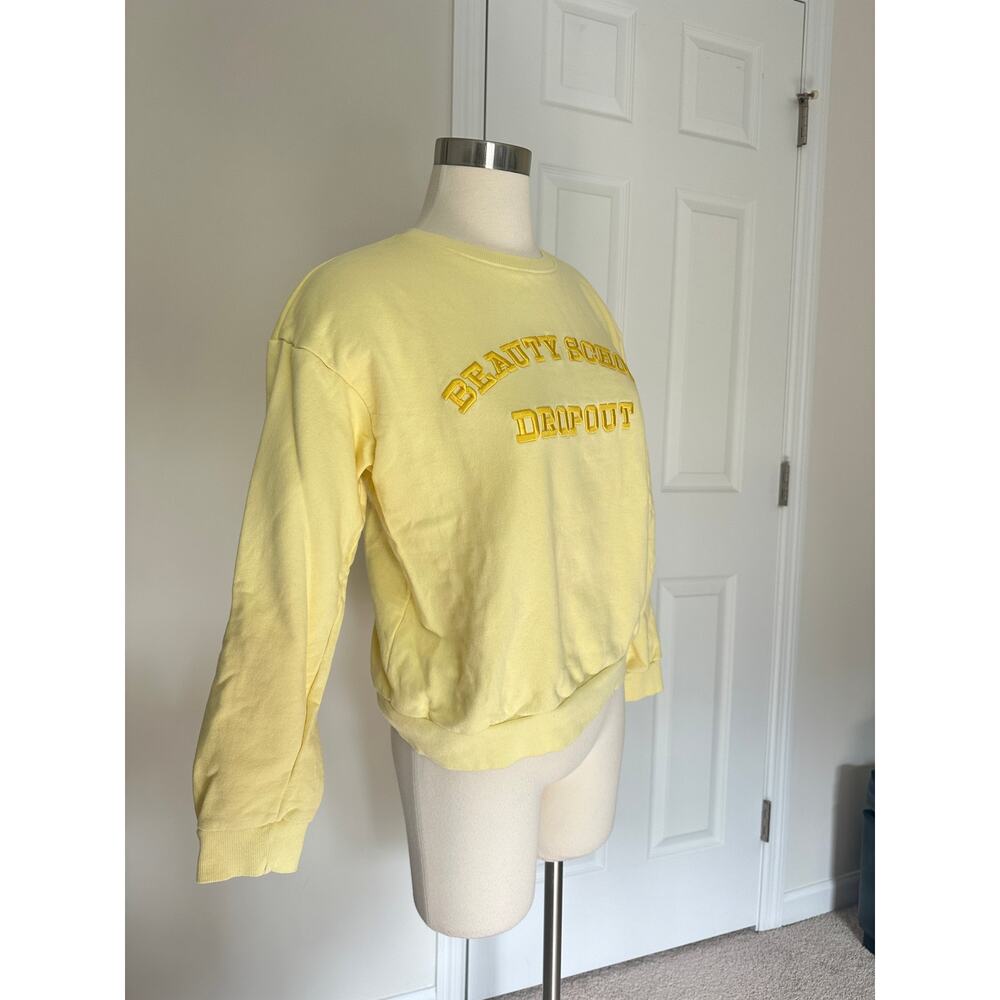 Storets yellow "beauty school dropout" crewneck, size s/m.